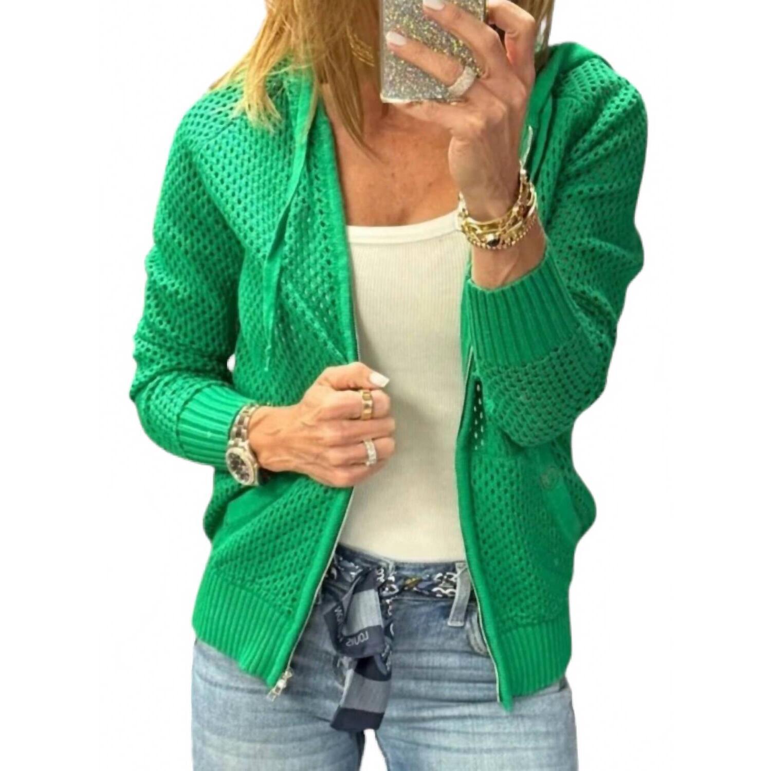 New Just Madison Madz Crochet Zip Hoodie Sweater In Kelly Green